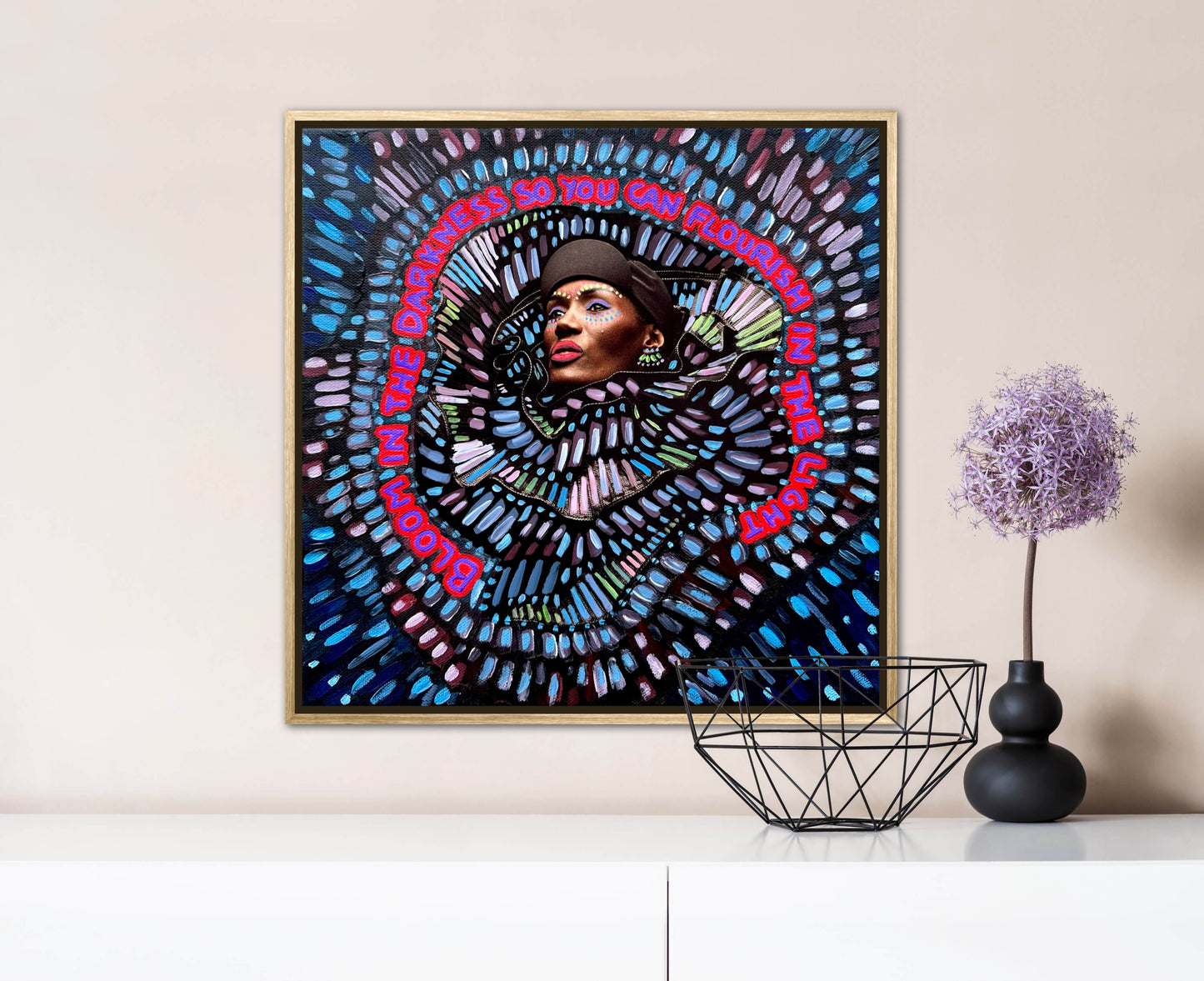 “Bloom in the Darkness” Mixed Media Original Artwork 12x12in Framed