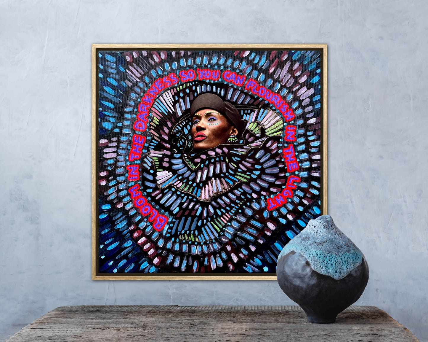“Bloom in the Darkness” Mixed Media Original Artwork 12x12in Framed