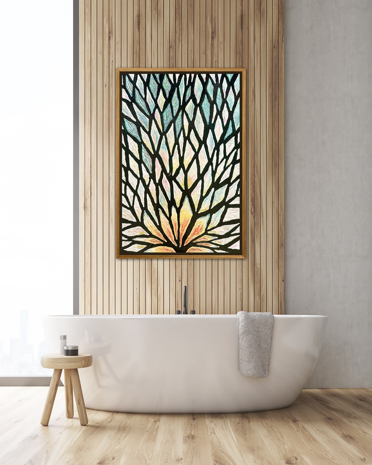 The Path of the White Lotus - 24x36in Mixed Media; Sand, Acrylic & Resin on Canvas Framed