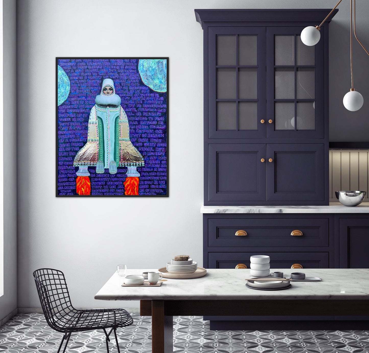 “Putting on My Spacesuit” 24x30in Original Mixed Media Artwork Framed