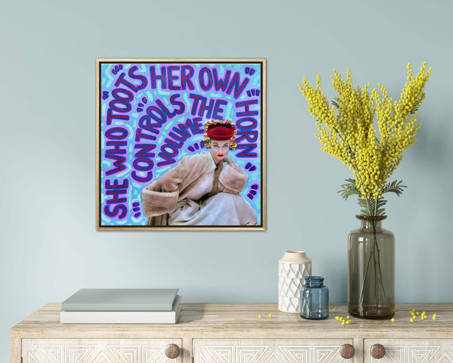 Vogue Reflections: She Who Toots Her Own Horn - 12x12in Acrylic & Resin on Canvas