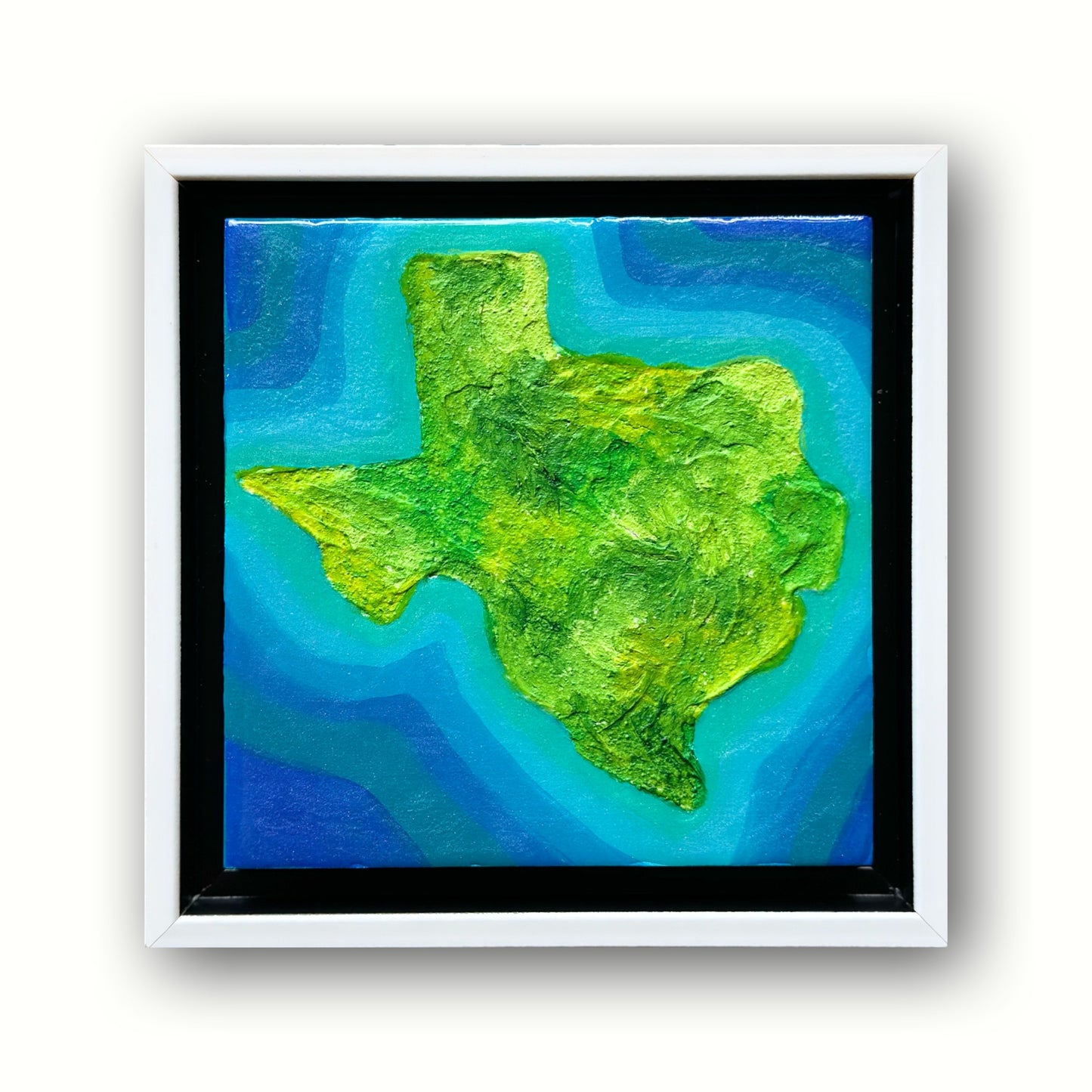 THE ISLAND OF TEXAS MINI ART MAP - 6x6 Framed Acrylic & Resin on Wood Panel