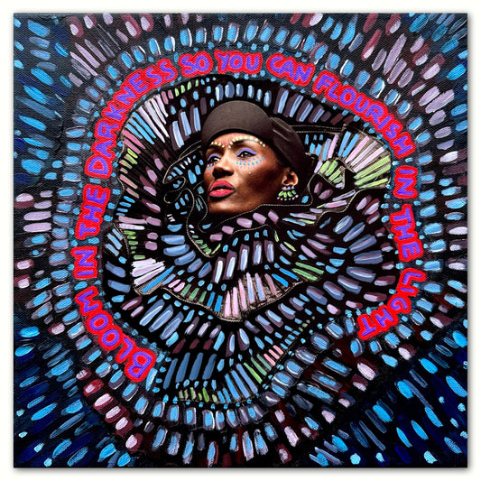 “Bloom in the Darkness” Mixed Media Original Artwork 12x12in Framed