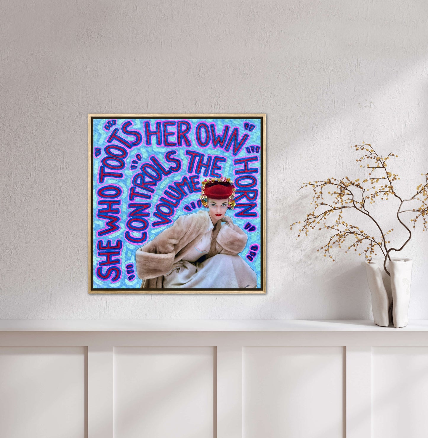 Vogue Reflections: She Who Toots Her Own Horn - 12x12in Acrylic & Resin on Canvas