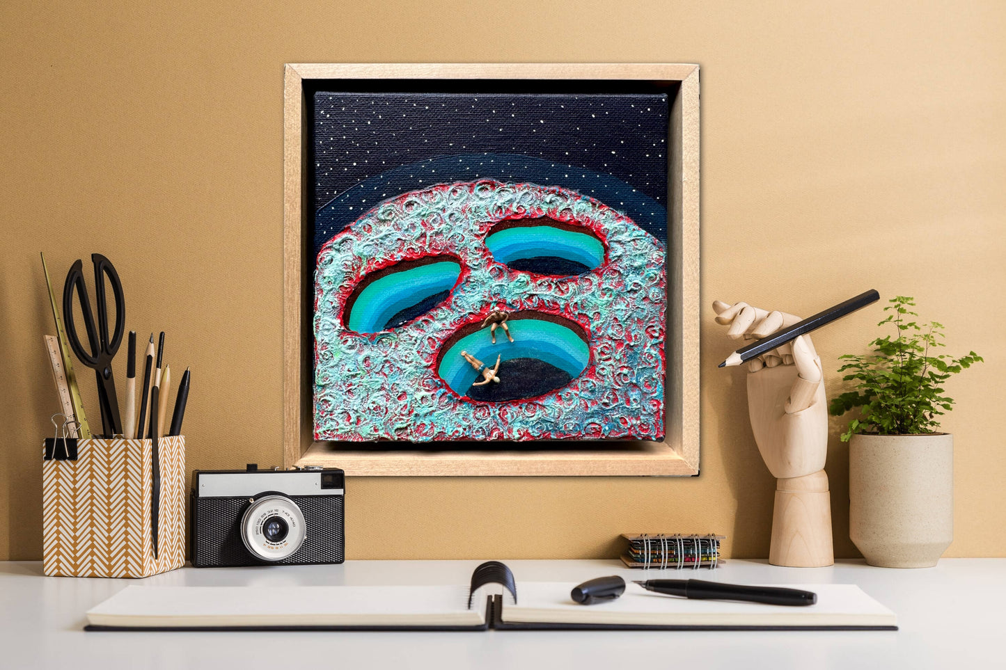 Vacation on Mars: Together Let’s Dive 6x6 Original Framed