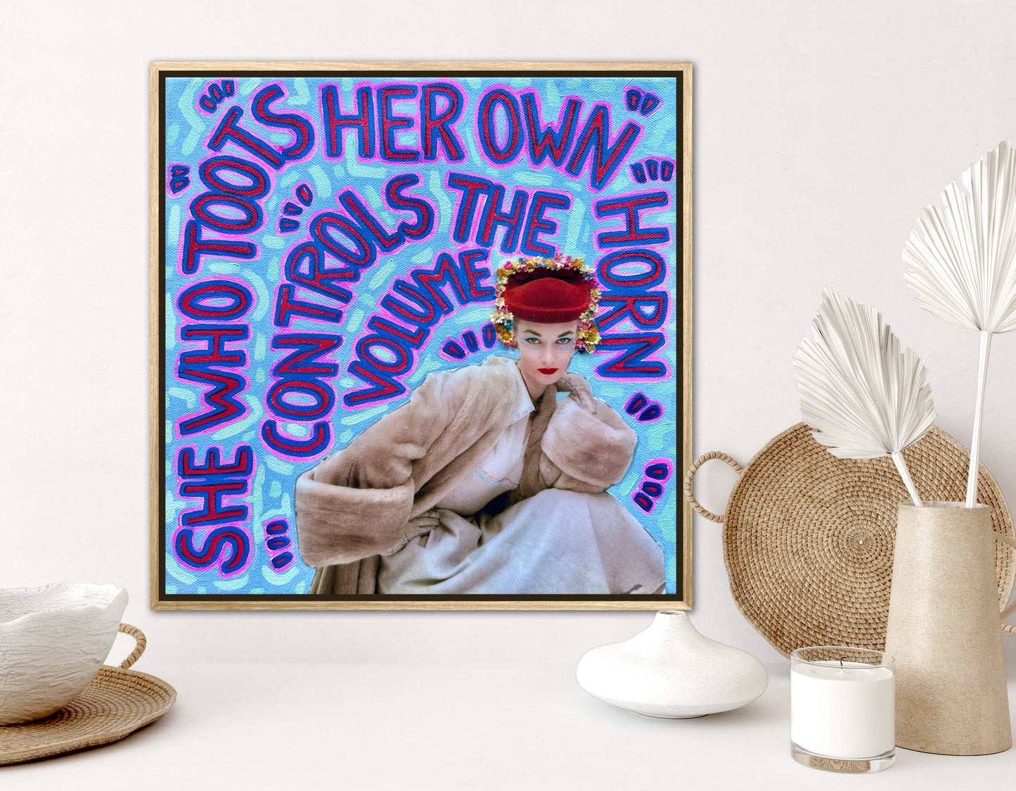 Vogue Reflections: She Who Toots Her Own Horn - 12x12in Acrylic & Resin on Canvas