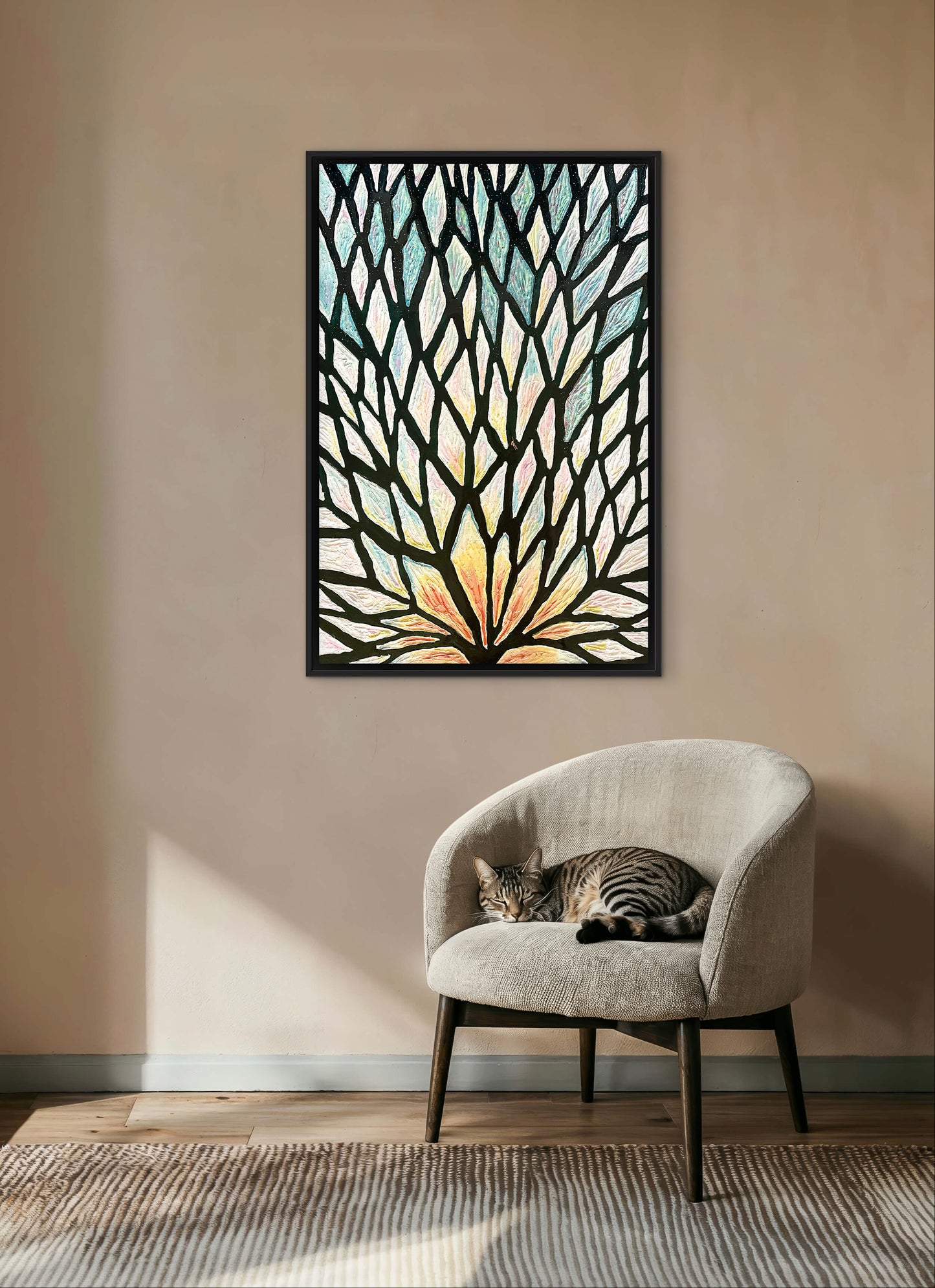 The Path of the White Lotus - 24x36in Mixed Media; Sand, Acrylic & Resin on Canvas Framed