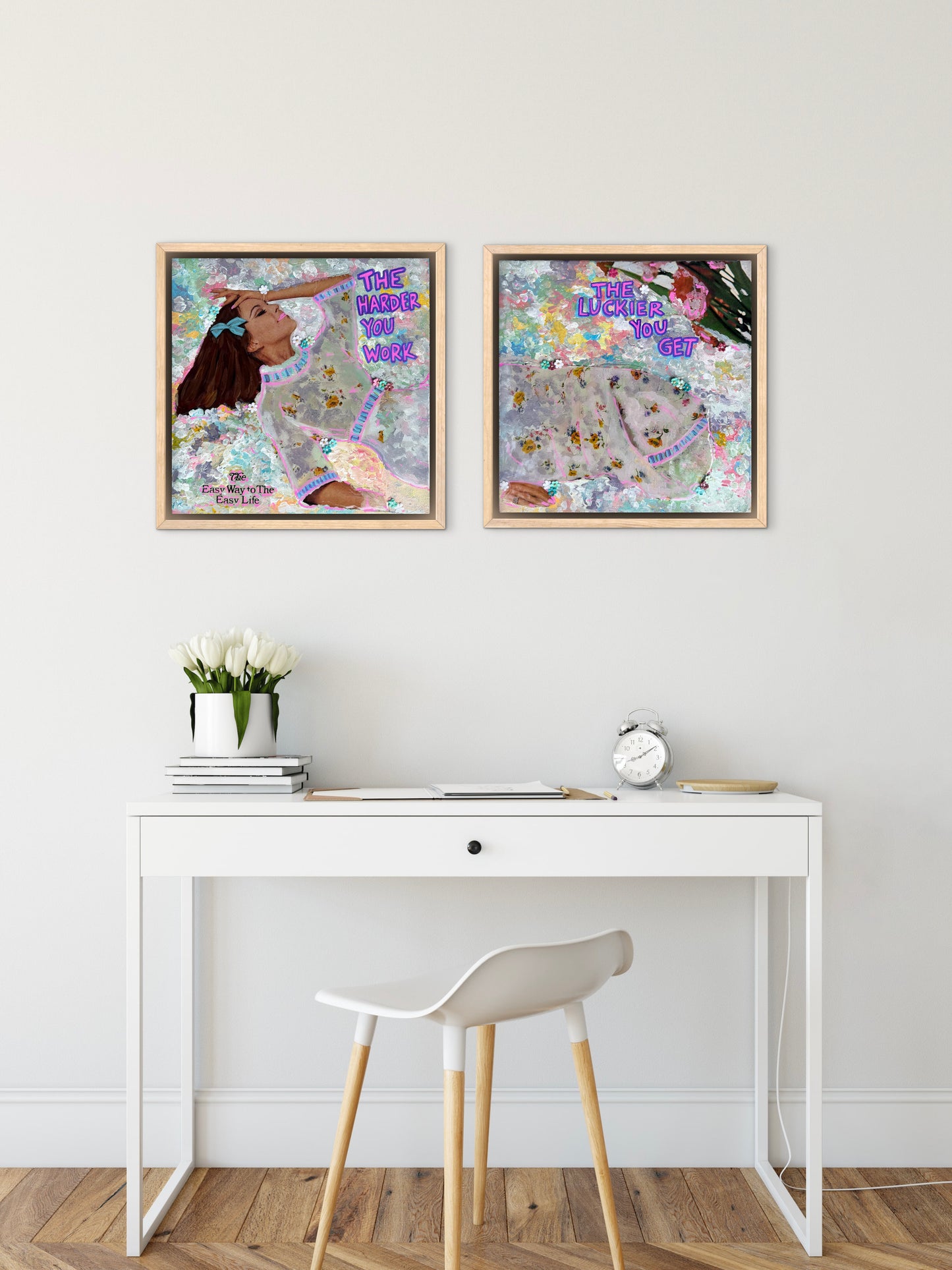 The Harder I Work, The Luckier I Get - 12x24in (2-12x12) Acrylic & Resin on Canvas