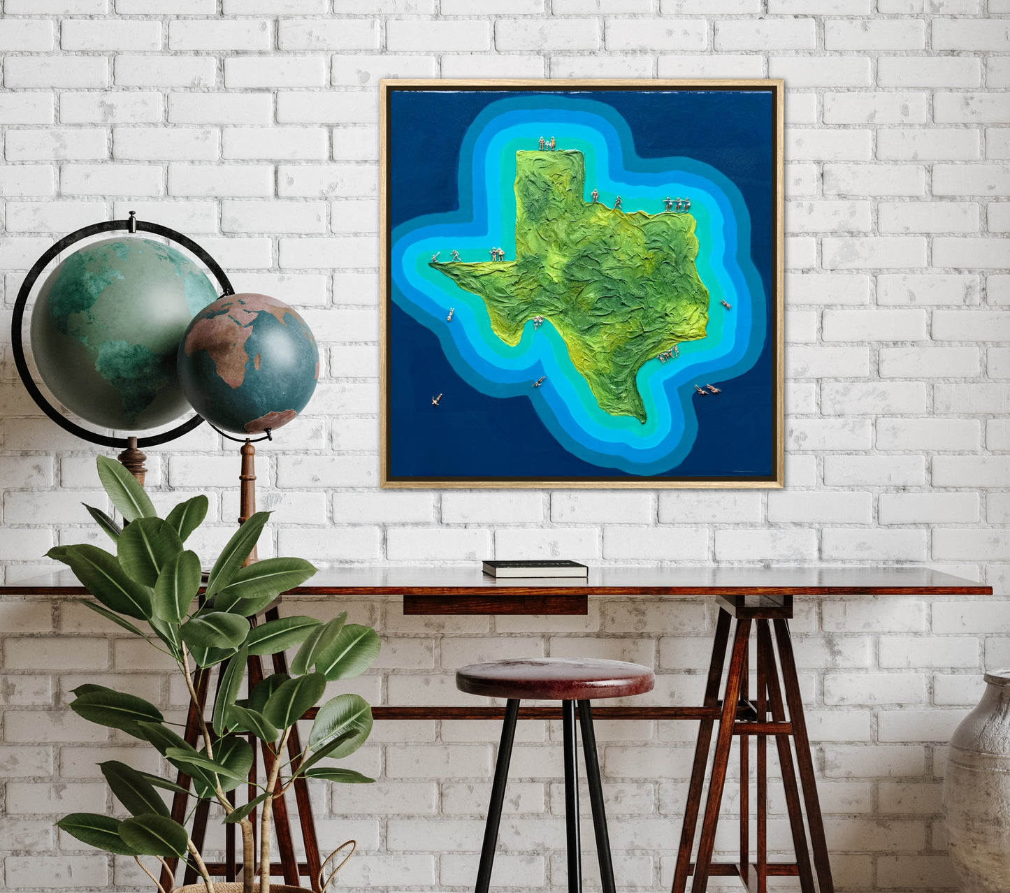 The Island of Texas 24x24in Original Framed