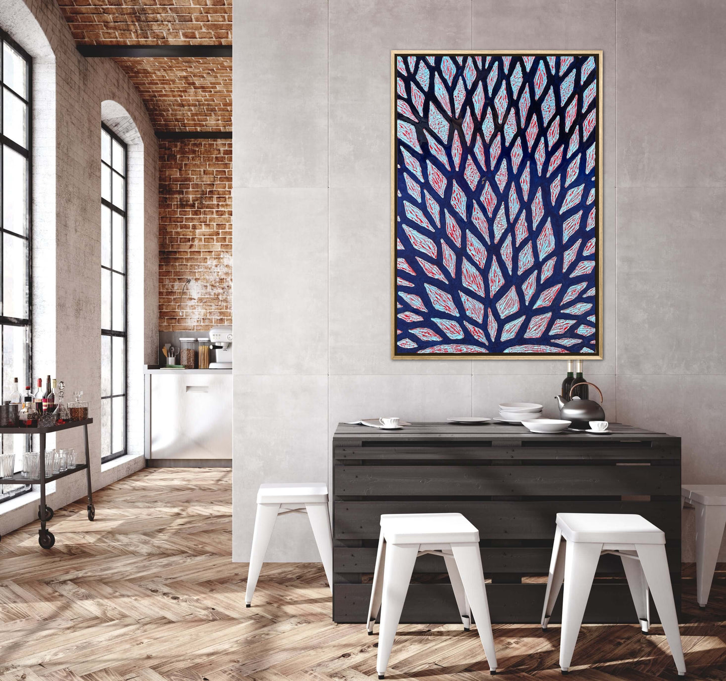 The Path is Blue without You - 24x36in Mixed Media; Sand, Acrylic & Resin on Canvas Framed