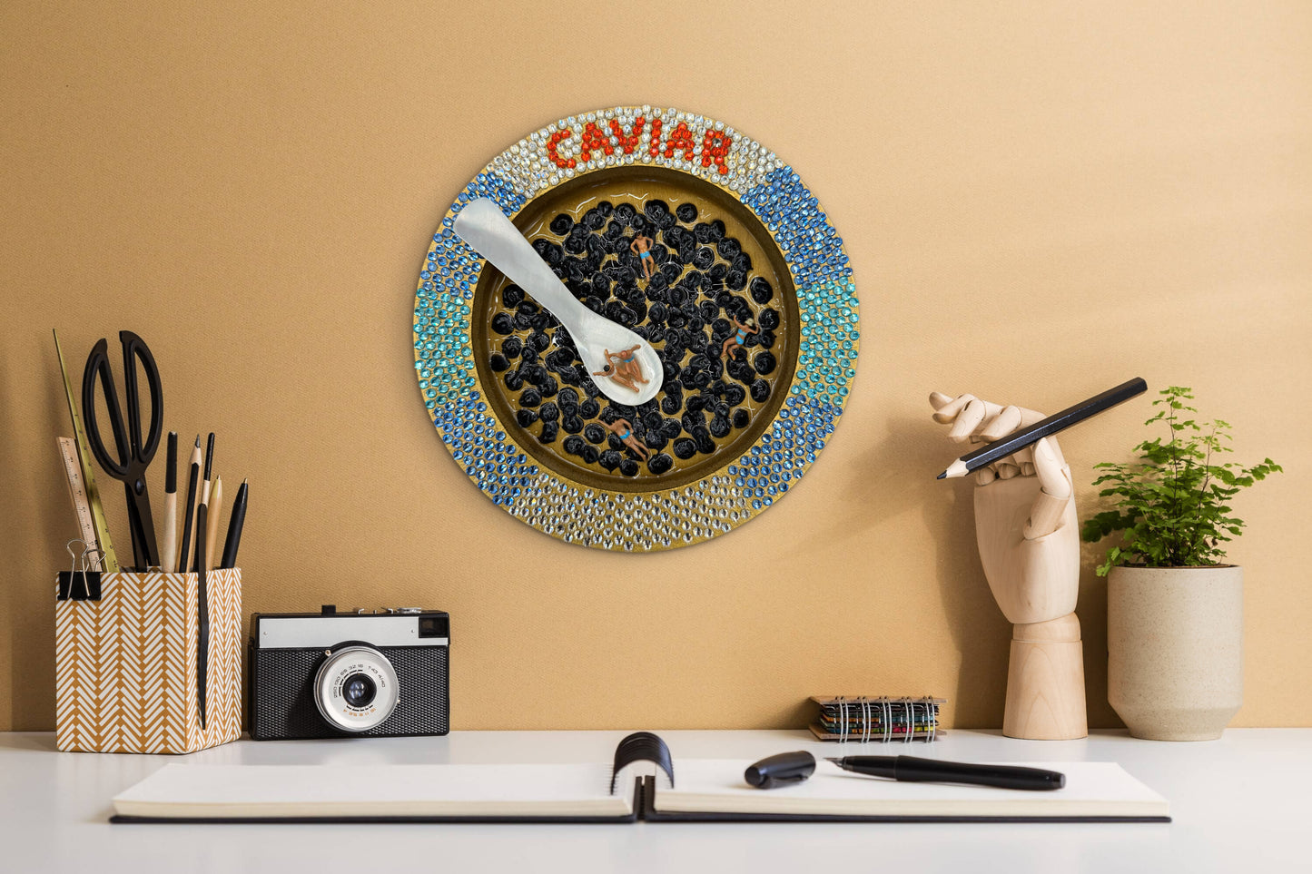 Caviart: Caviar State of Mind 6x6in Mixed Media Original Art