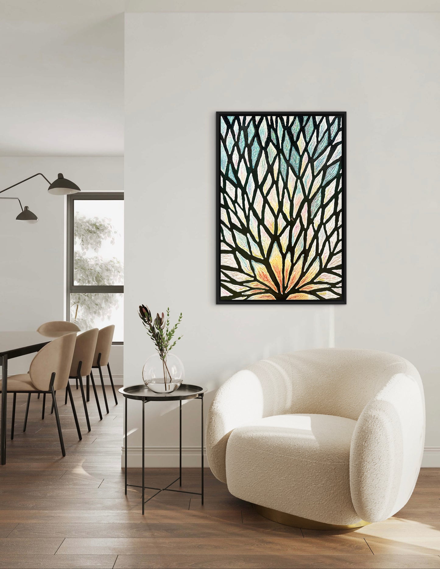 The Path of the White Lotus - 24x36in Mixed Media; Sand, Acrylic & Resin on Canvas Framed