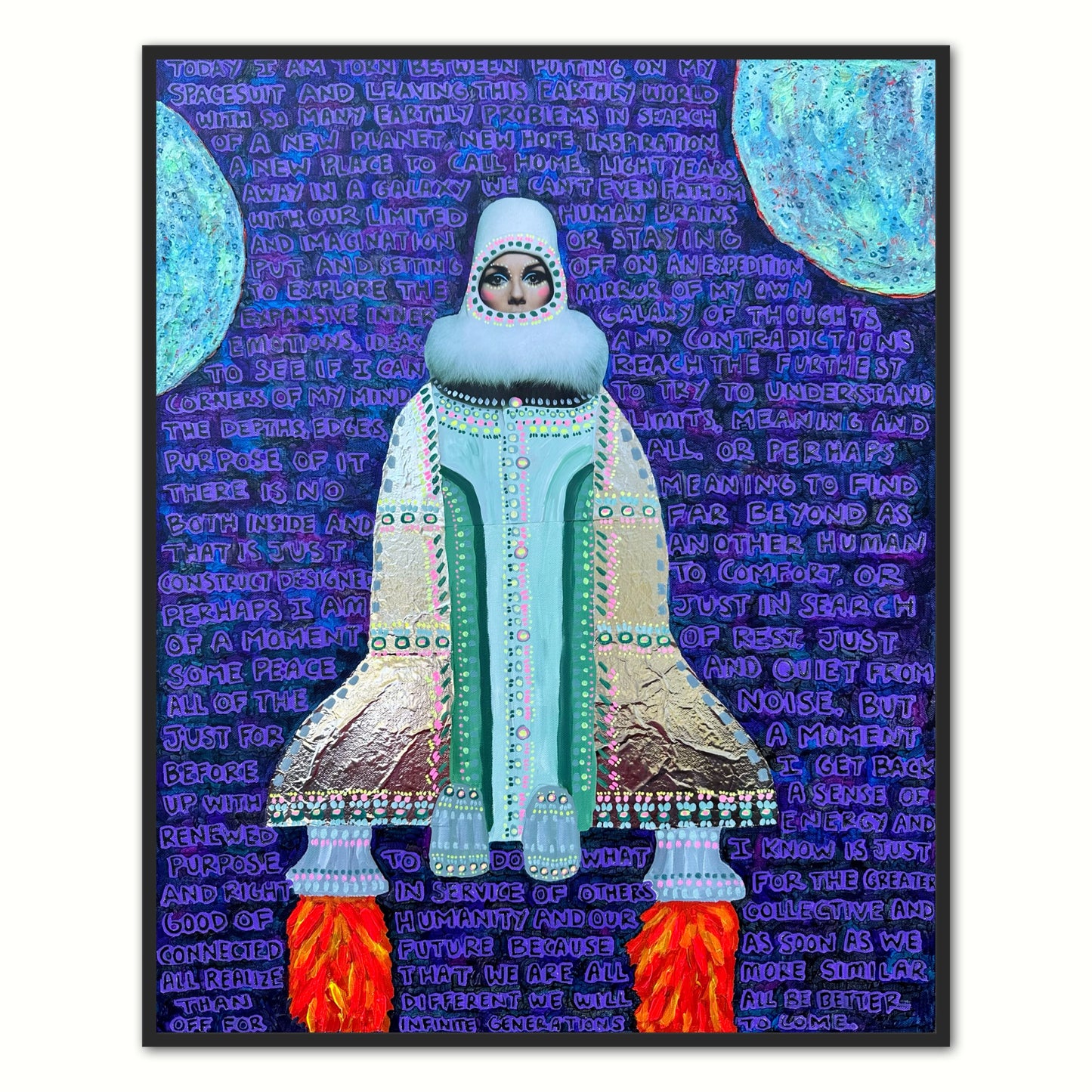 “Putting on My Spacesuit” 24x30in Original Mixed Media Artwork Framed