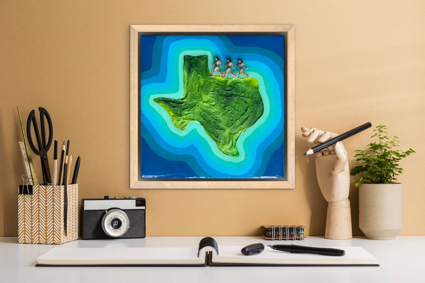 The Island of Texas: Triple the Fun! 6x6 Original Framed