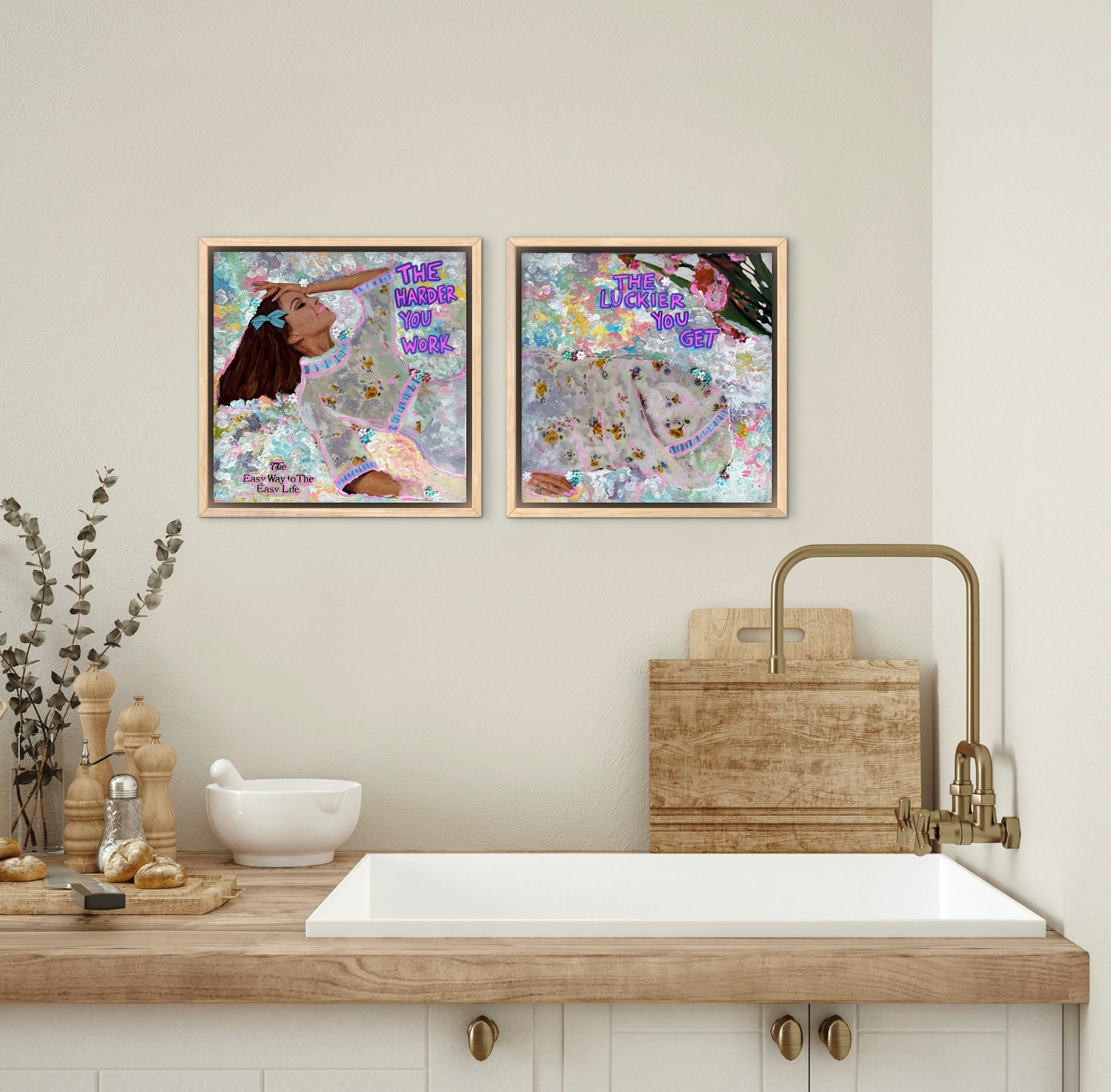 The Harder I Work, The Luckier I Get - 12x24in (2-12x12) Acrylic & Resin on Canvas