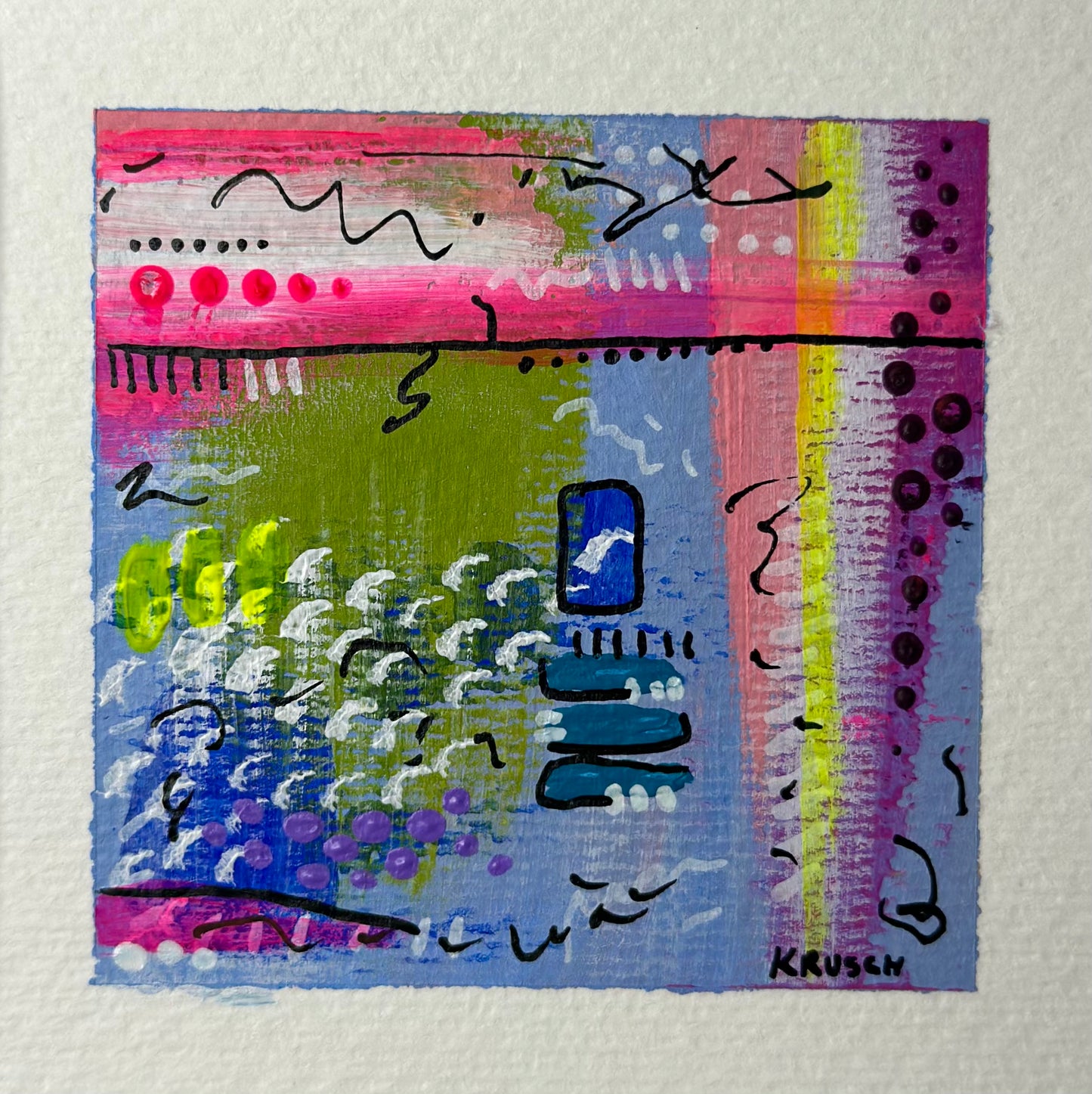 Beam Me Up - 4x4 acrylic mini painting in 8x8 frame