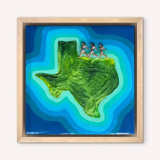 The Island of Texas: Triple the Fun! 6x6 Original Framed