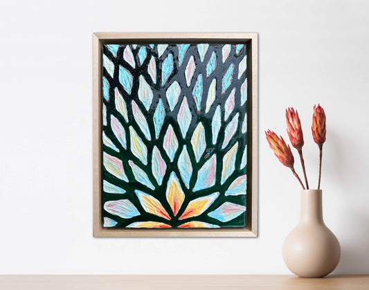The Path of the White Lotus - 11x14in Mixed Media; Sand, Acrylic & Resin on Canvas Framed