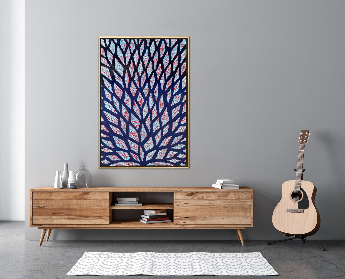 The Path is Blue without You - 24x36in Mixed Media; Sand, Acrylic & Resin on Canvas Framed