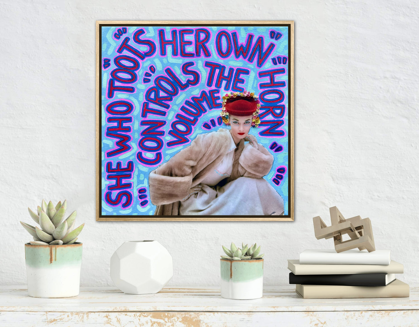 Vogue Reflections: She Who Toots Her Own Horn - 12x12in Acrylic & Resin on Canvas