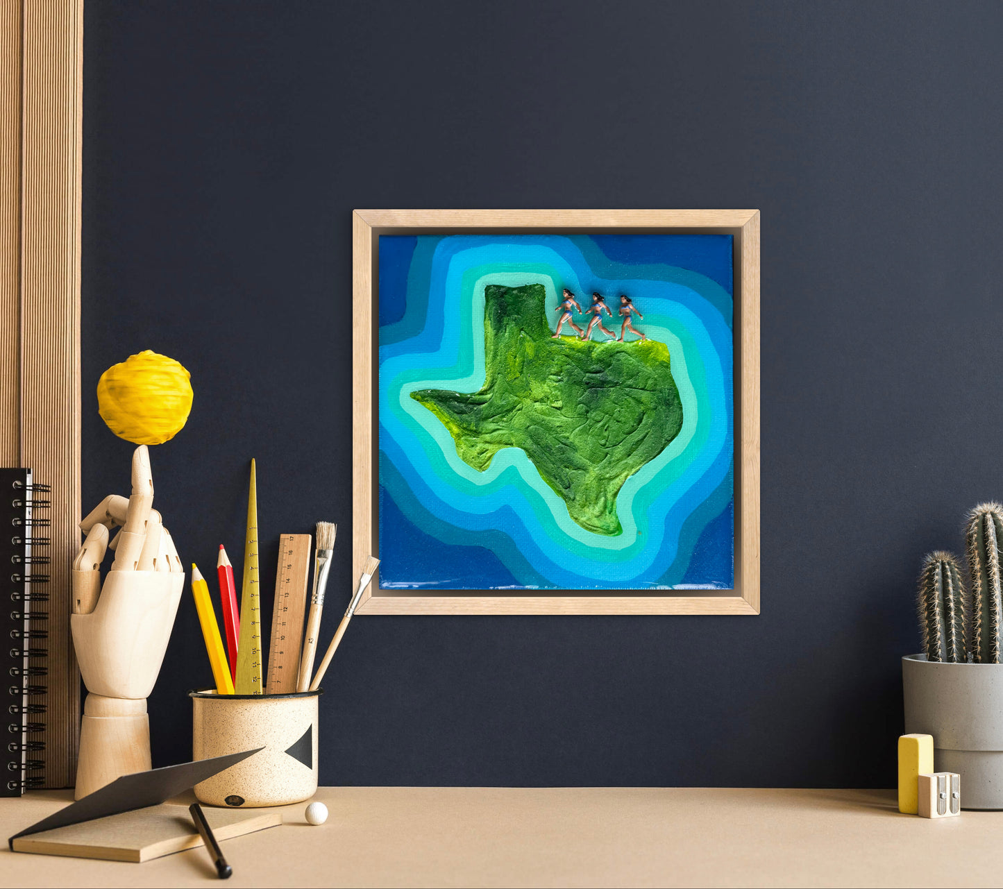 The Island of Texas: Triple the Fun! 6x6 Original Framed