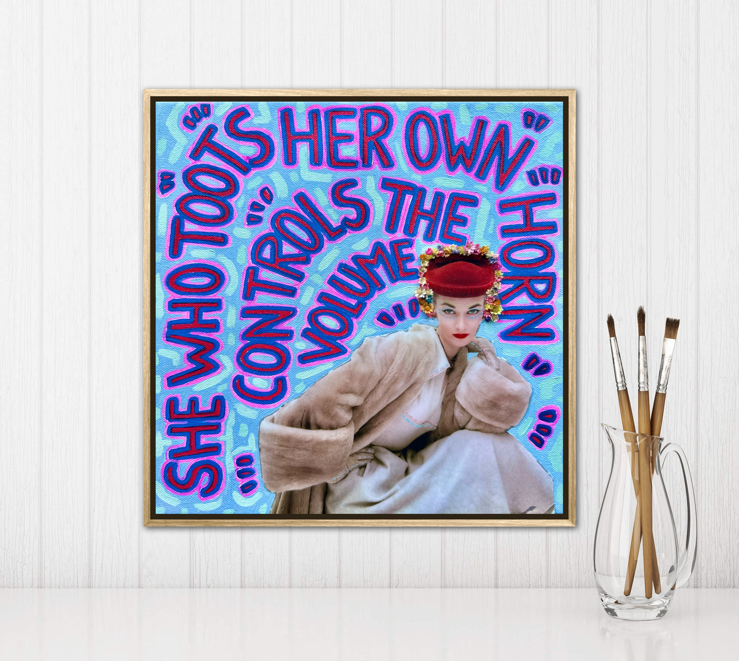 Vogue Reflections: She Who Toots Her Own Horn - 12x12in Acrylic & Resin on Canvas