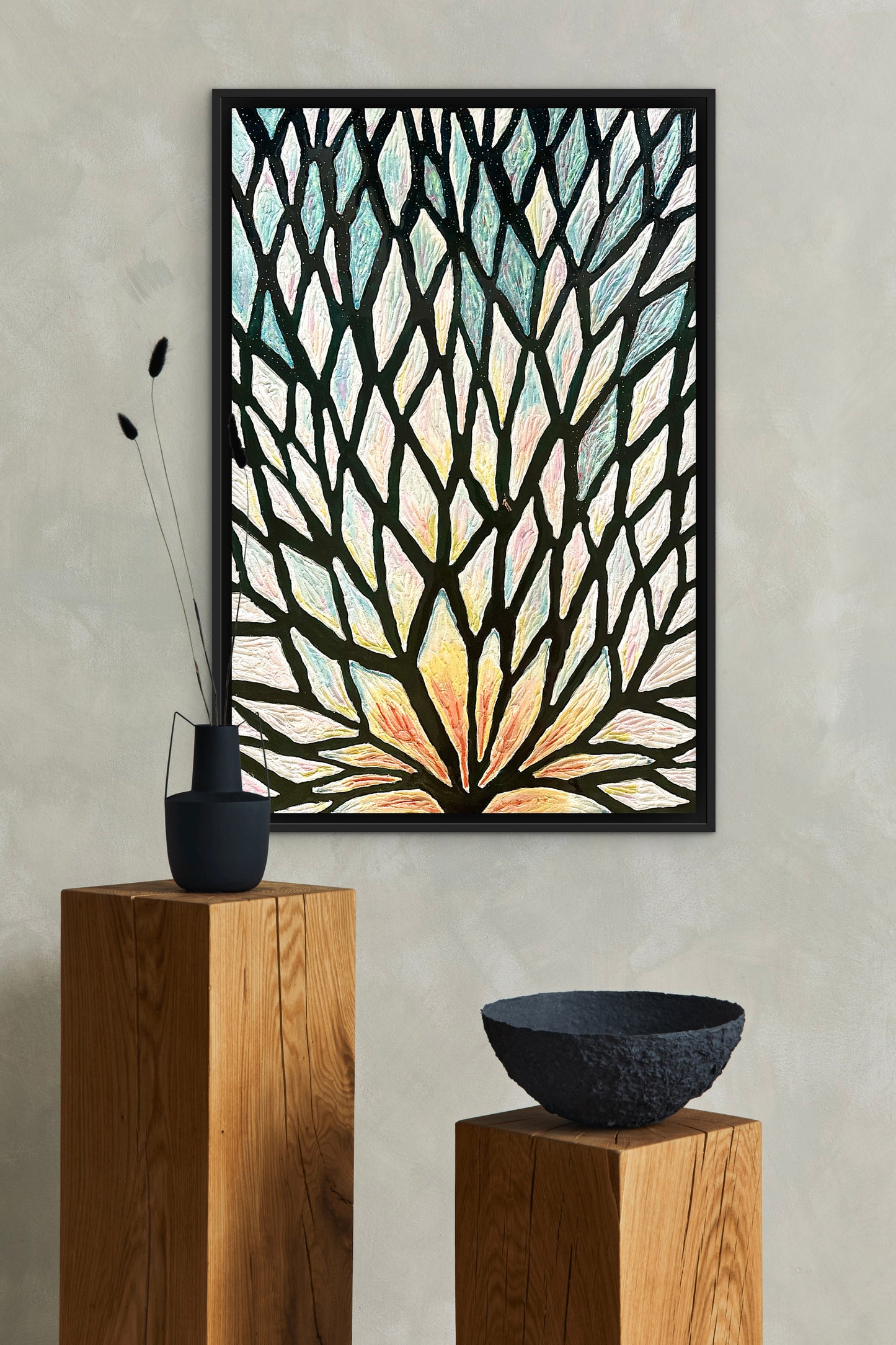 The Path of the White Lotus - 24x36in Mixed Media; Sand, Acrylic & Resin on Canvas Framed
