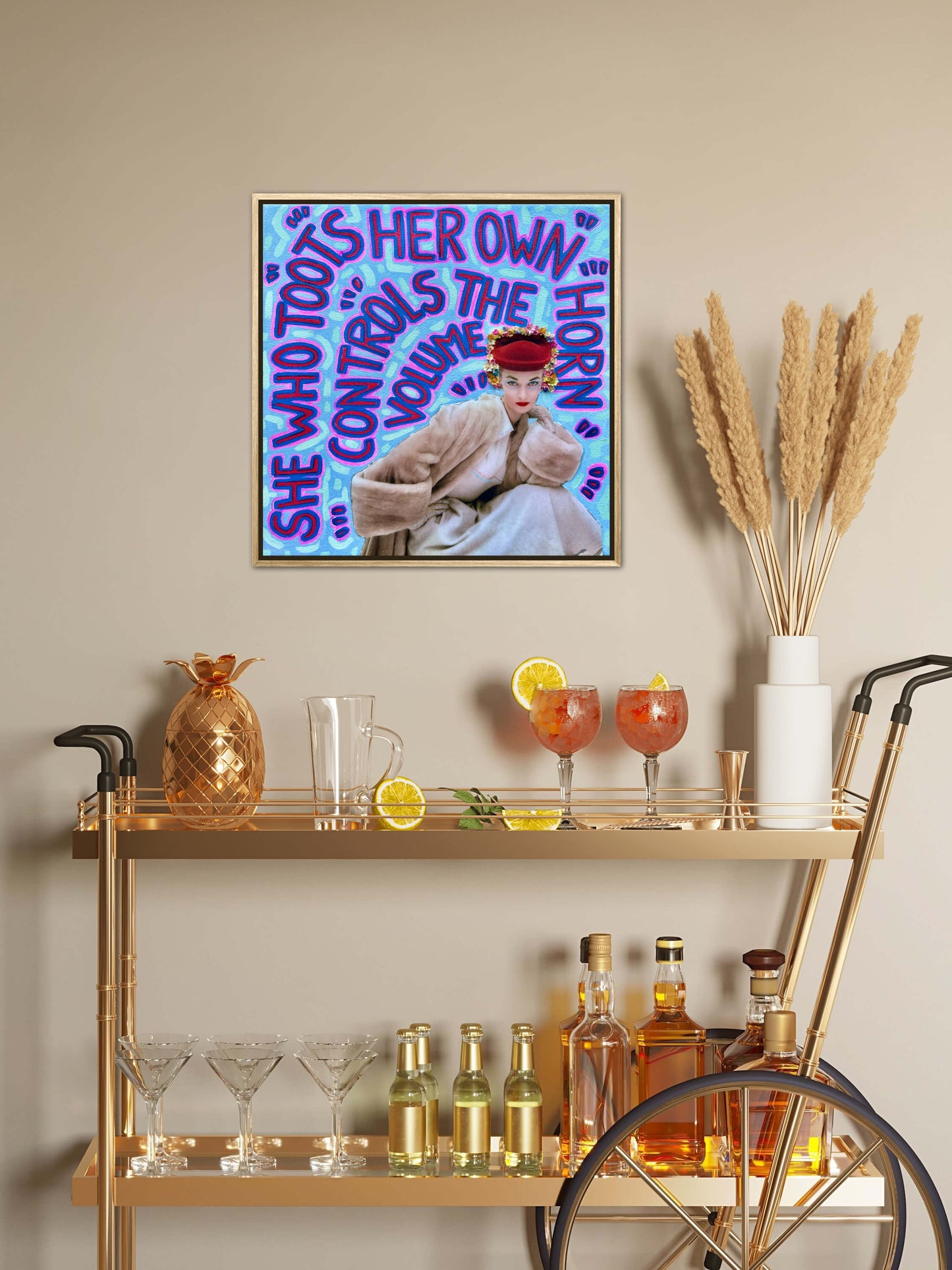 Vogue Reflections: She Who Toots Her Own Horn - 12x12in Acrylic & Resin on Canvas