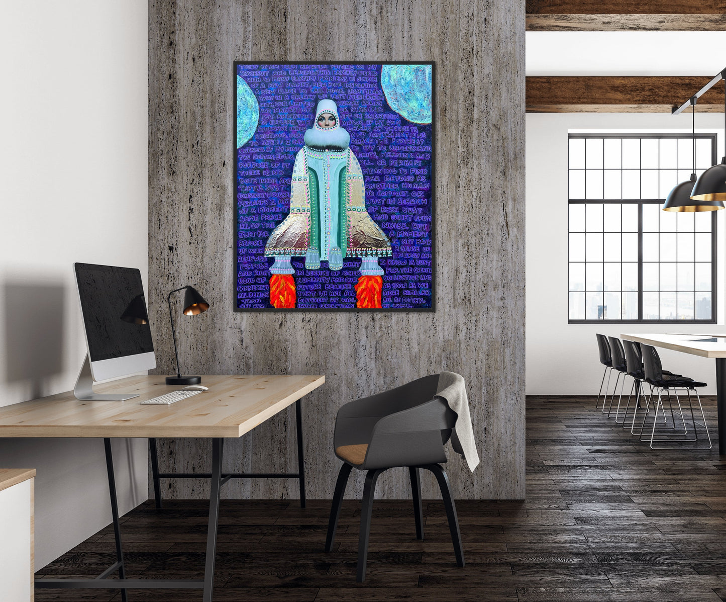 “Putting on My Spacesuit” 24x30in Original Mixed Media Artwork Framed