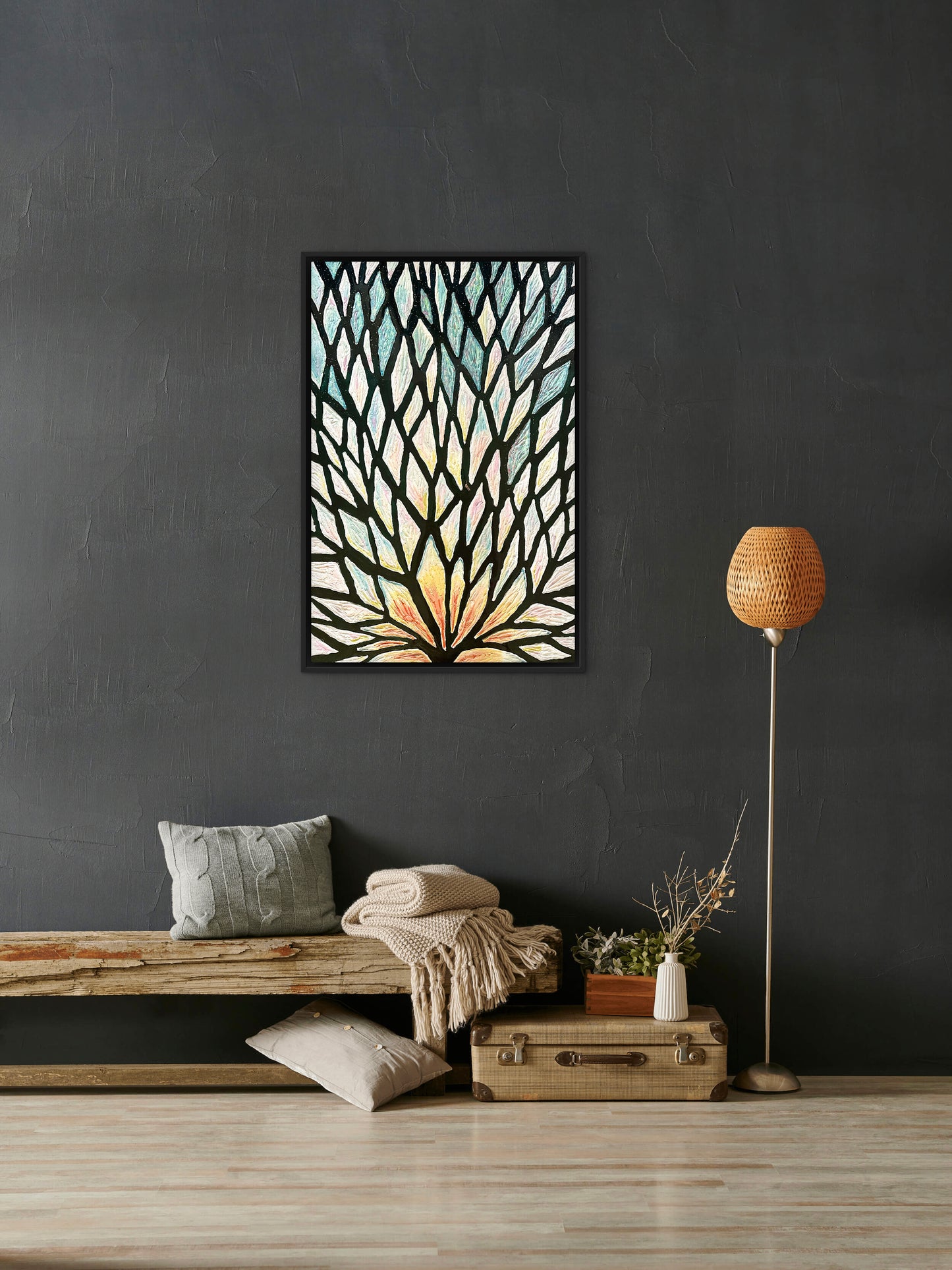 The Path of the White Lotus - 24x36in Mixed Media; Sand, Acrylic & Resin on Canvas Framed