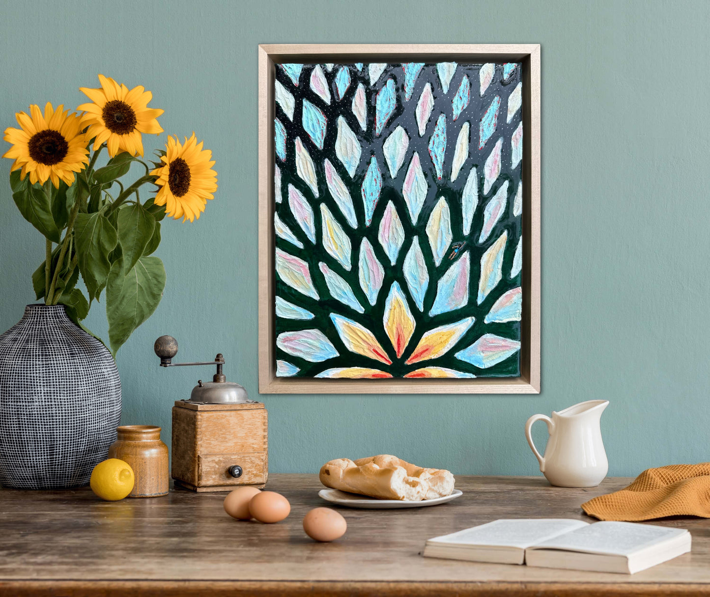 The Path of the White Lotus - 11x14in Mixed Media; Sand, Acrylic & Resin on Canvas Framed