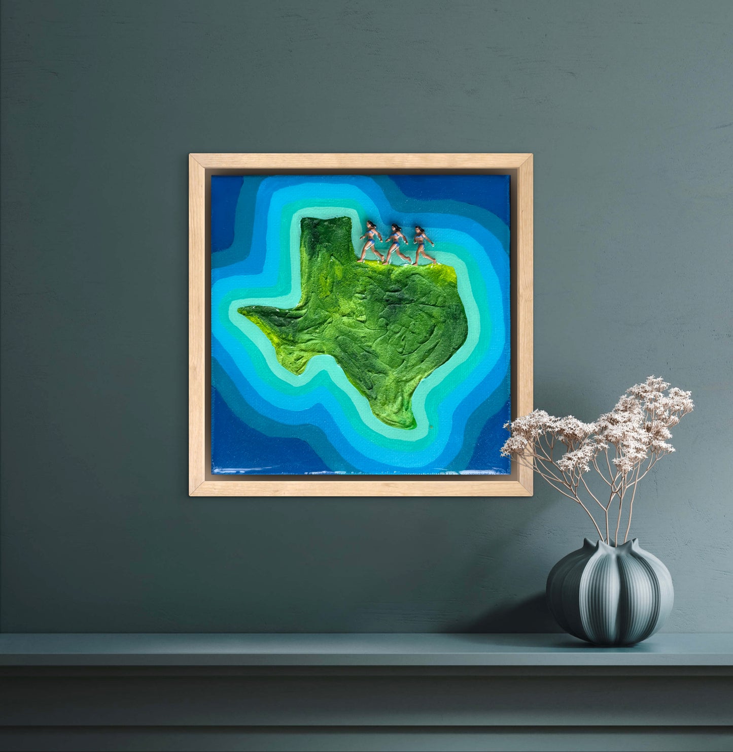 The Island of Texas: Triple the Fun! 6x6 Original Framed