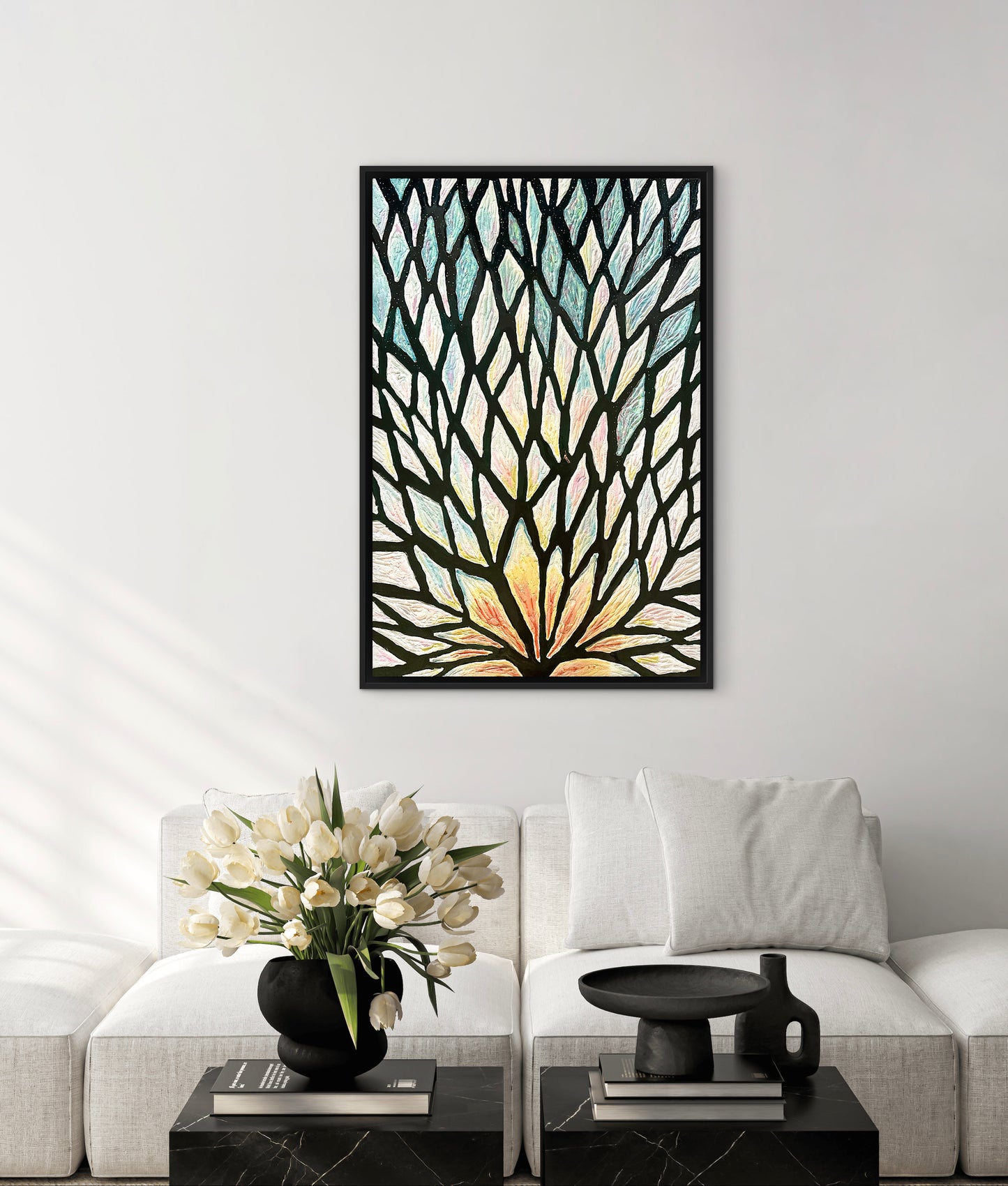 The Path of the White Lotus - 24x36in Mixed Media; Sand, Acrylic & Resin on Canvas Framed