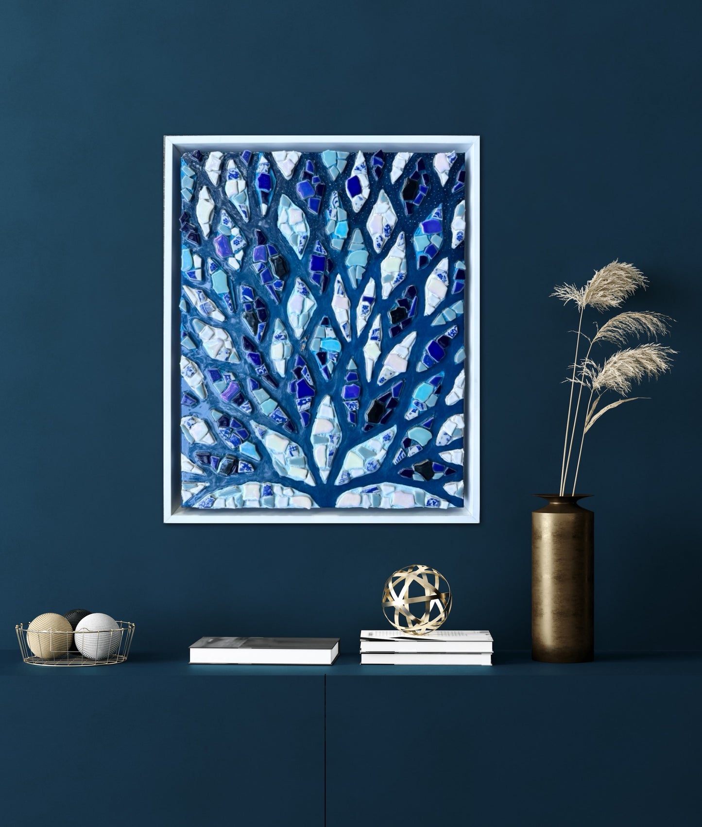 The Path is Blue Without You ll - 16x20in Mixed Media; Sand, Acrylic & Resin on Canvas Framed