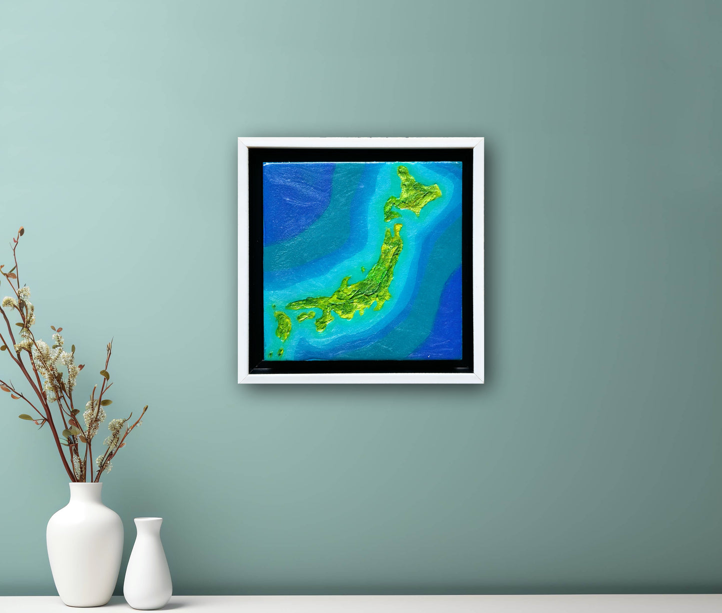 JAPAN MINI ISLAND ART MAP - 6x6 Framed Acrylic & Resin on Wood Panel