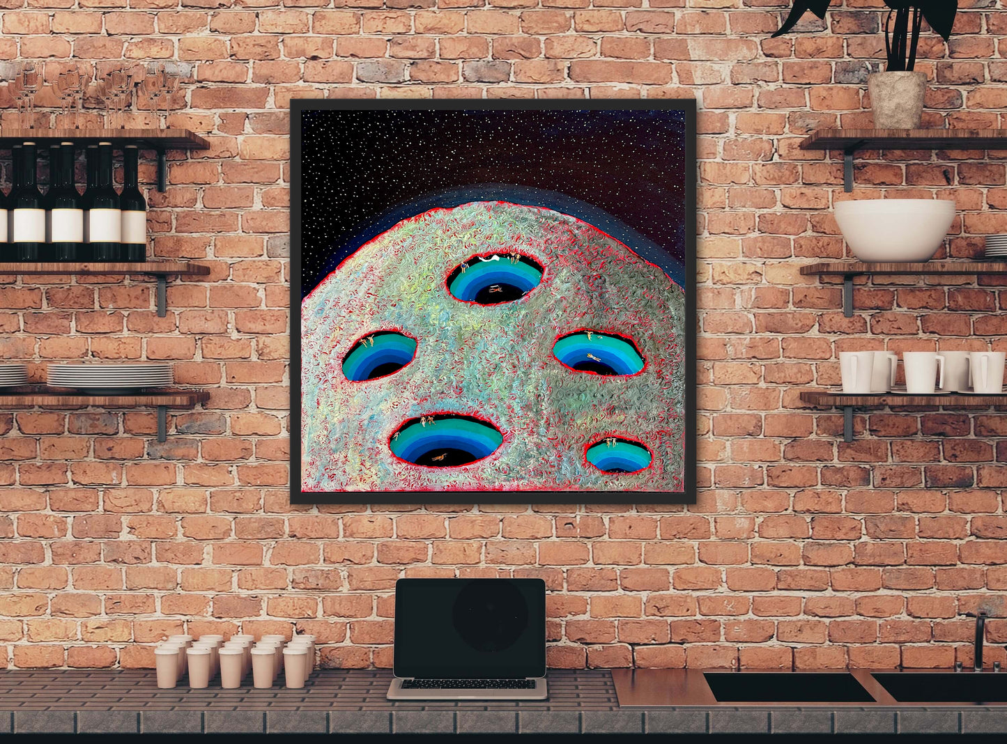 Vacation on Mars 24x24in Original Framed - Featured in Colossal Magazine