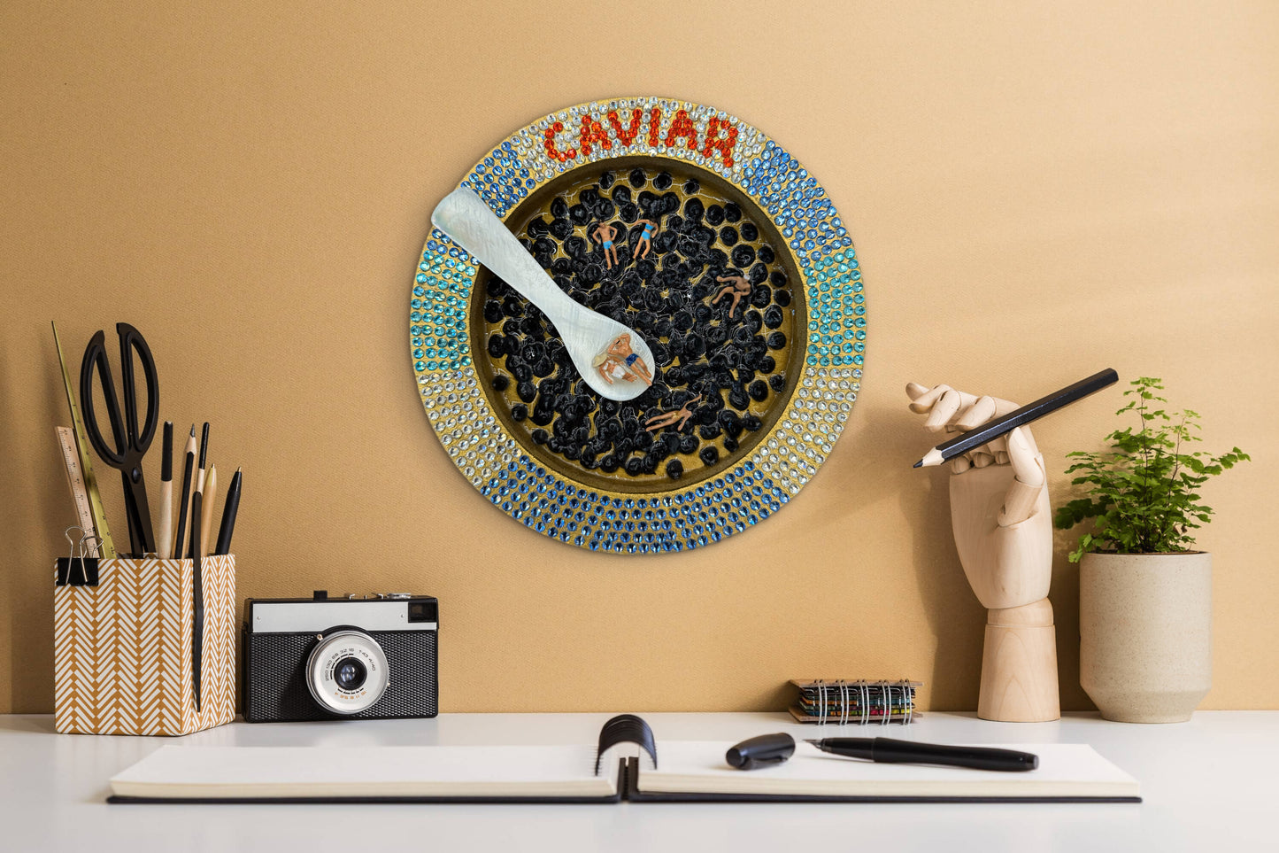 Caviart: Champagne Problems, Caviar Solutions - 6x6in Mixed Media Original Art