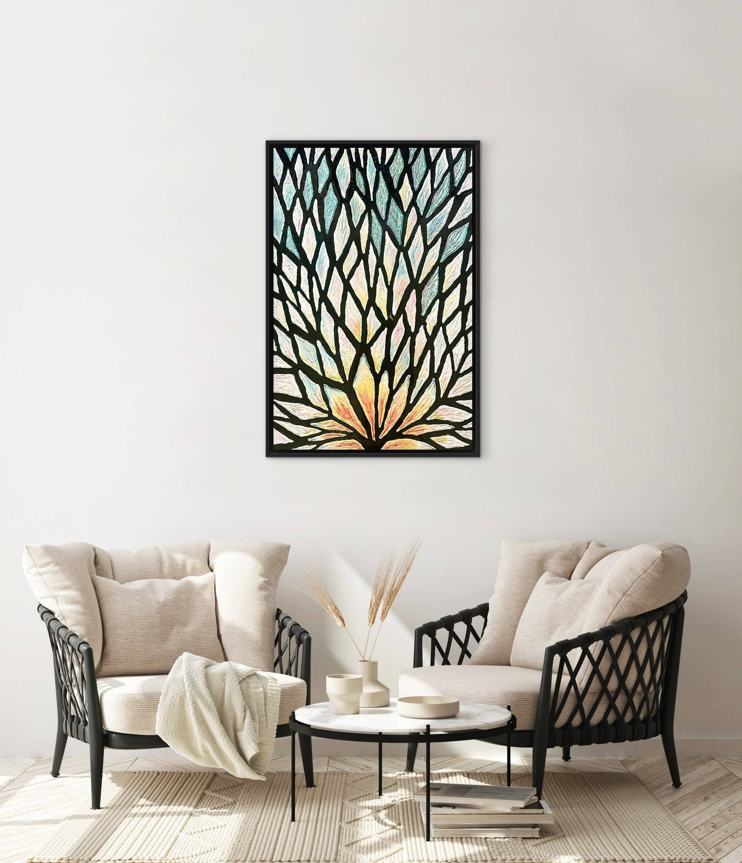 The Path of the White Lotus - 24x36in Mixed Media; Sand, Acrylic & Resin on Canvas Framed