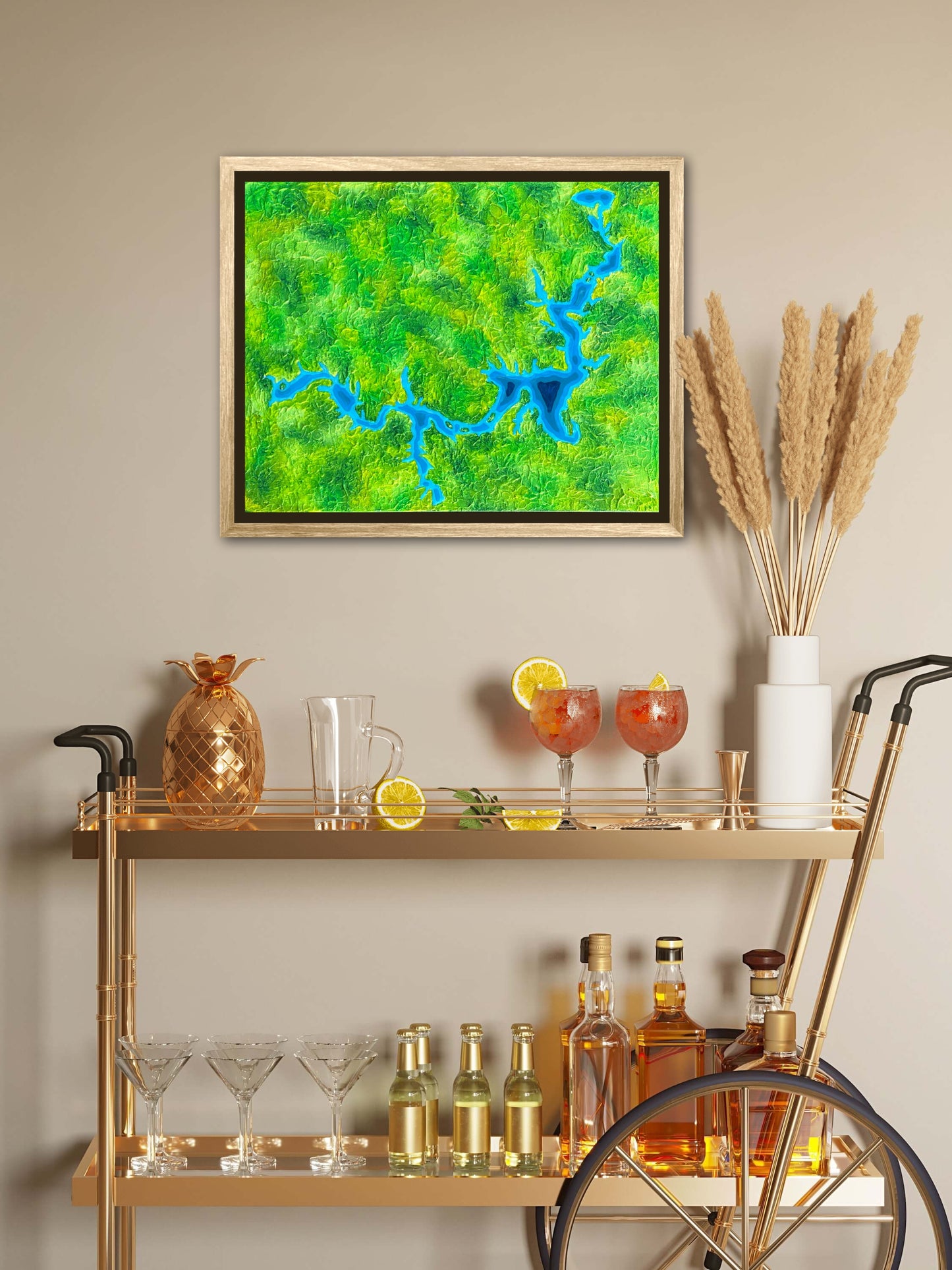 Lake Texoma, Texas - 16x20 Fine Art Map made with Acrylic & Resin on Canvas