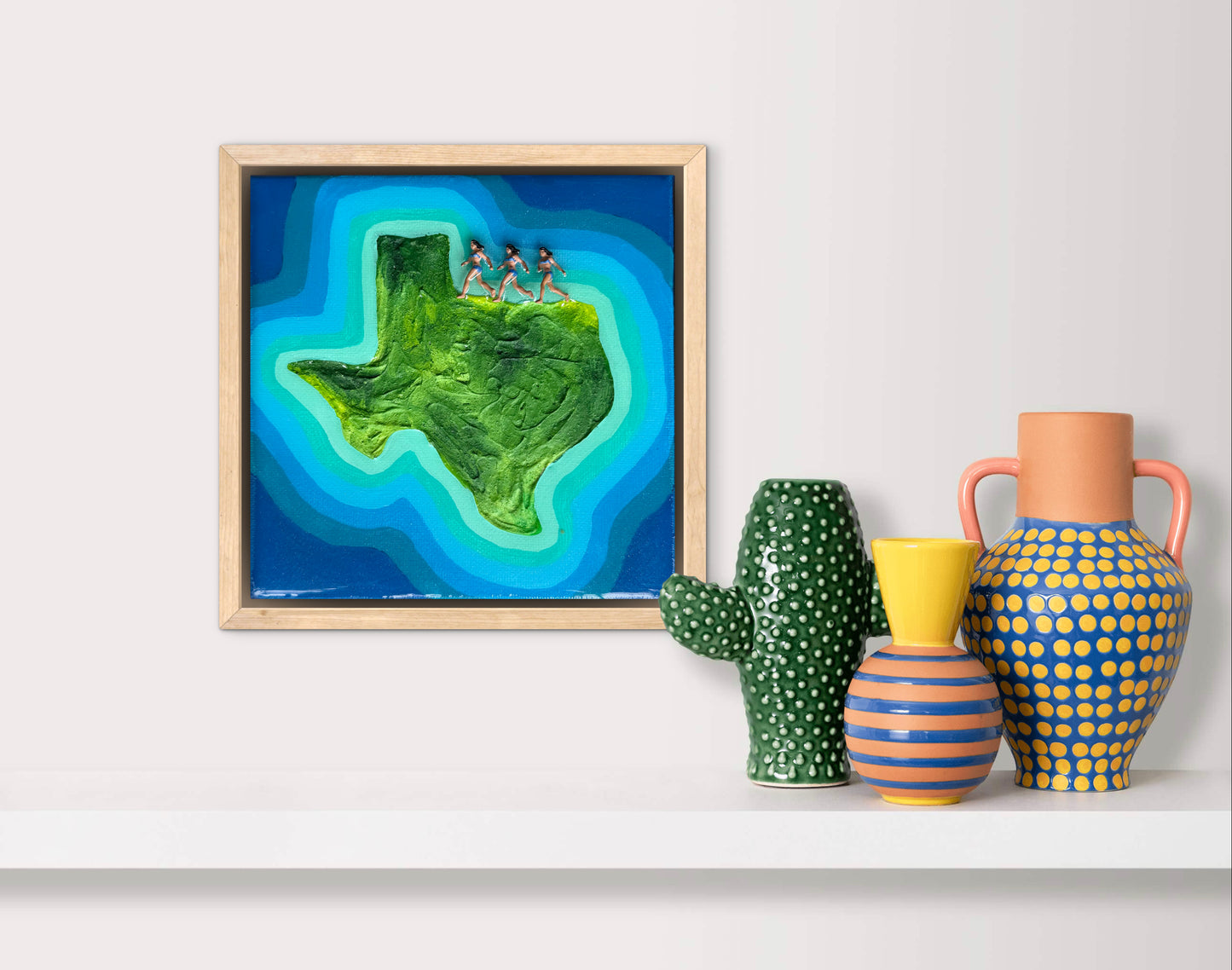 The Island of Texas: Triple the Fun! 6x6 Original Framed