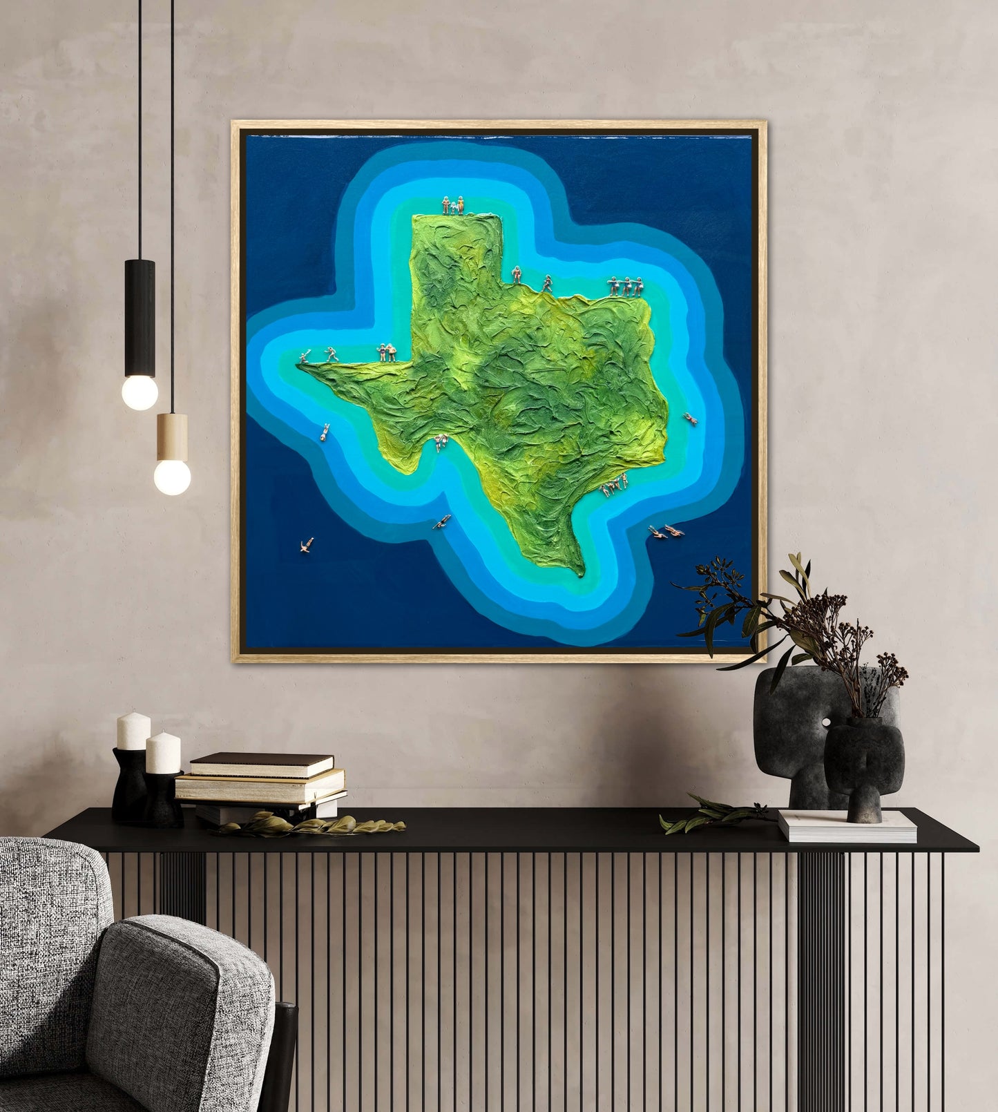 The Island of Texas 24x24in Original Framed
