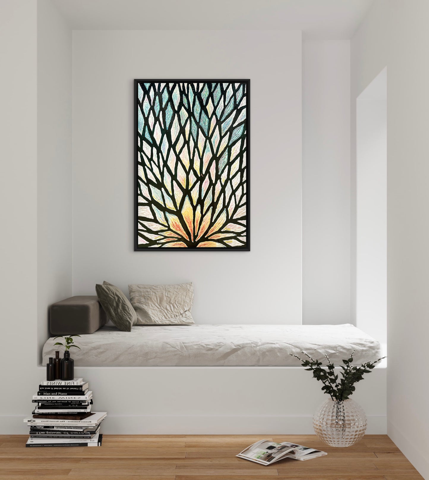 The Path of the White Lotus - 24x36in Mixed Media; Sand, Acrylic & Resin on Canvas Framed