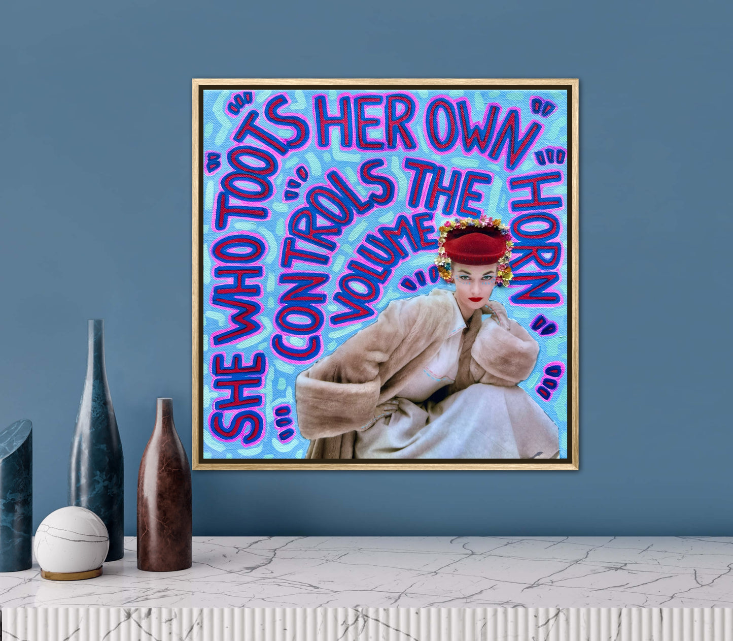 Vogue Reflections: She Who Toots Her Own Horn - 12x12in Acrylic & Resin on Canvas