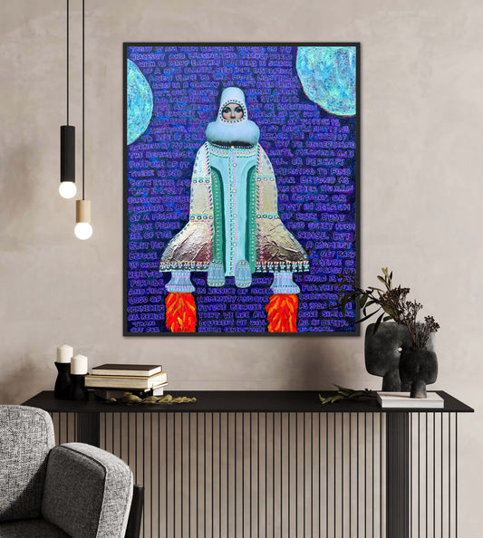 “Putting on My Spacesuit” 24x30in Original Mixed Media Artwork Framed