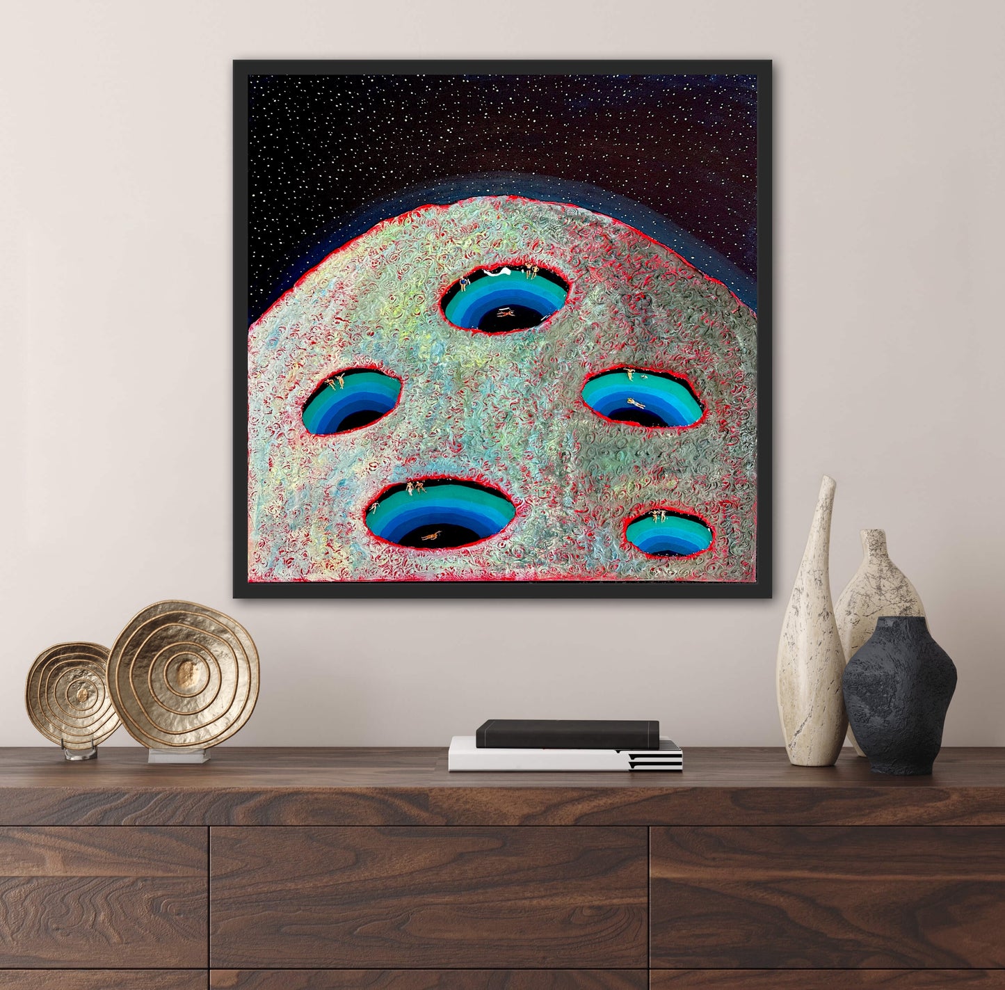 Vacation on Mars 24x24in Original Framed - Featured in Colossal Magazine