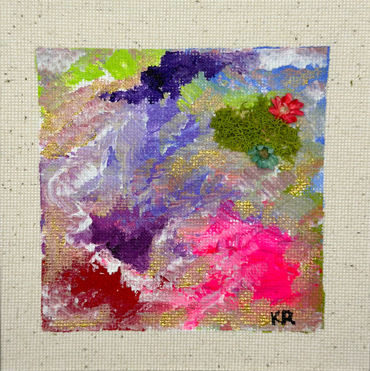 Flower Haze - 4x4in acrylic mini painting in 8x8in frame