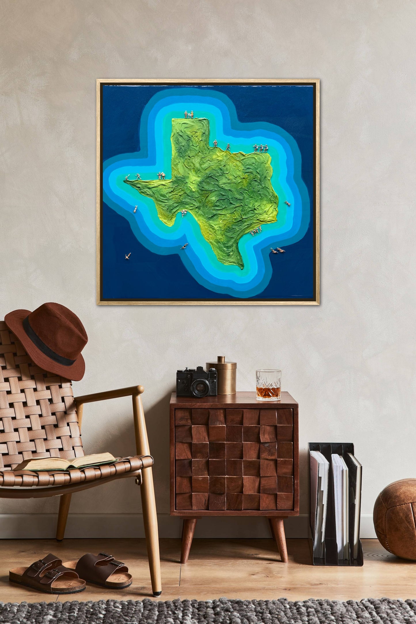 The Island of Texas 24x24in Original Framed