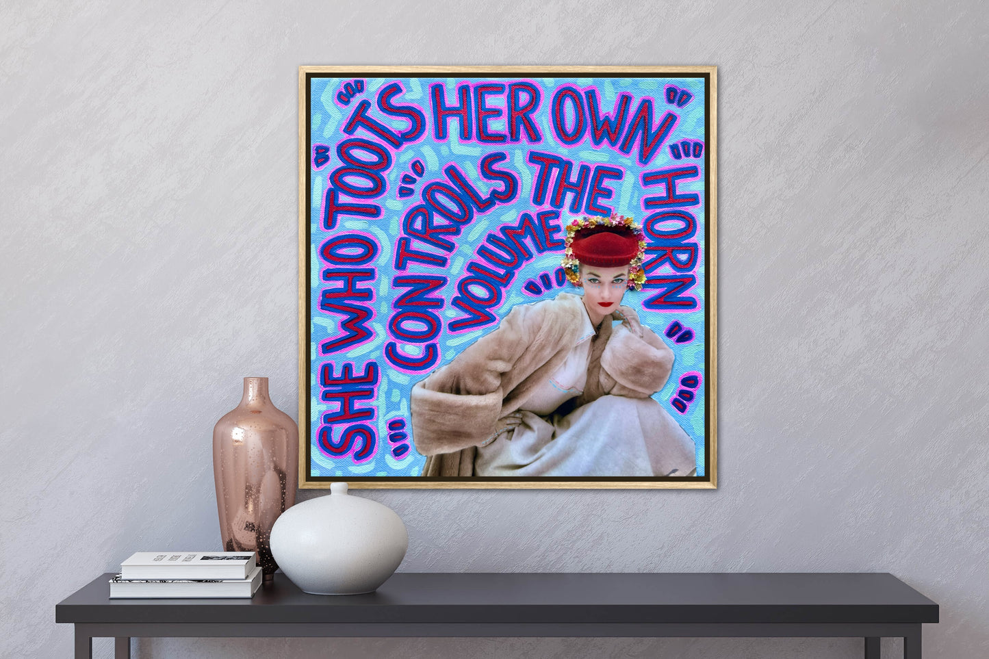 Vogue Reflections: She Who Toots Her Own Horn - 12x12in Acrylic & Resin on Canvas