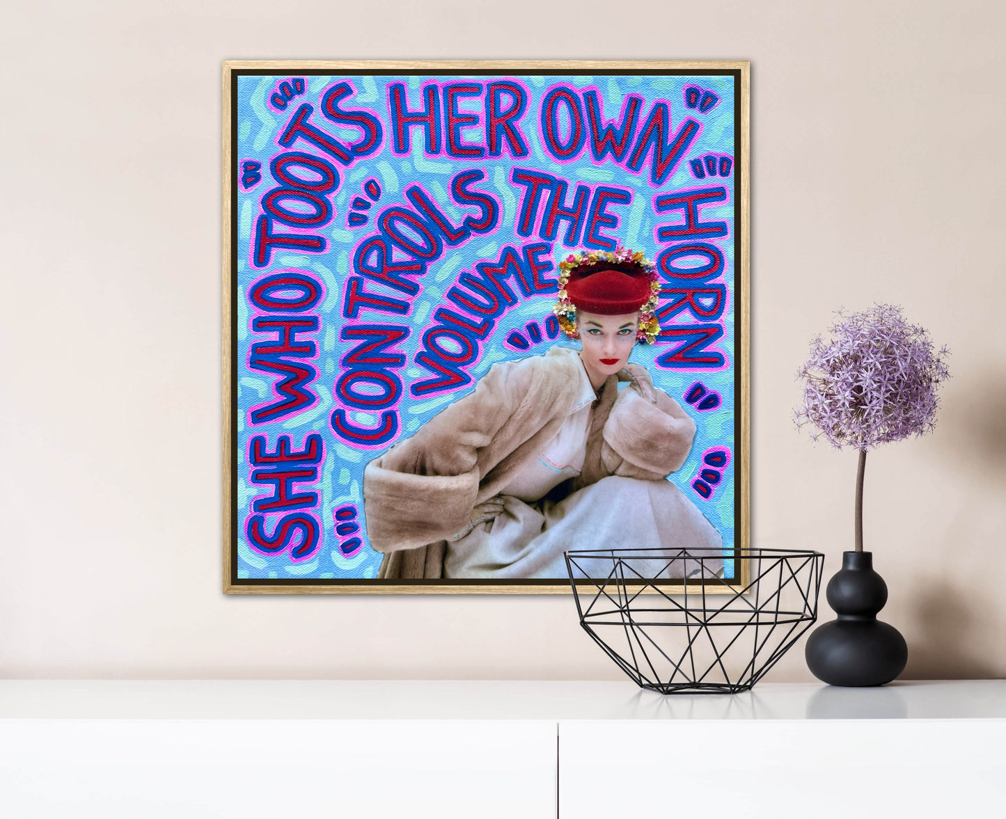 Vogue Reflections: She Who Toots Her Own Horn - 12x12in Acrylic & Resin on Canvas