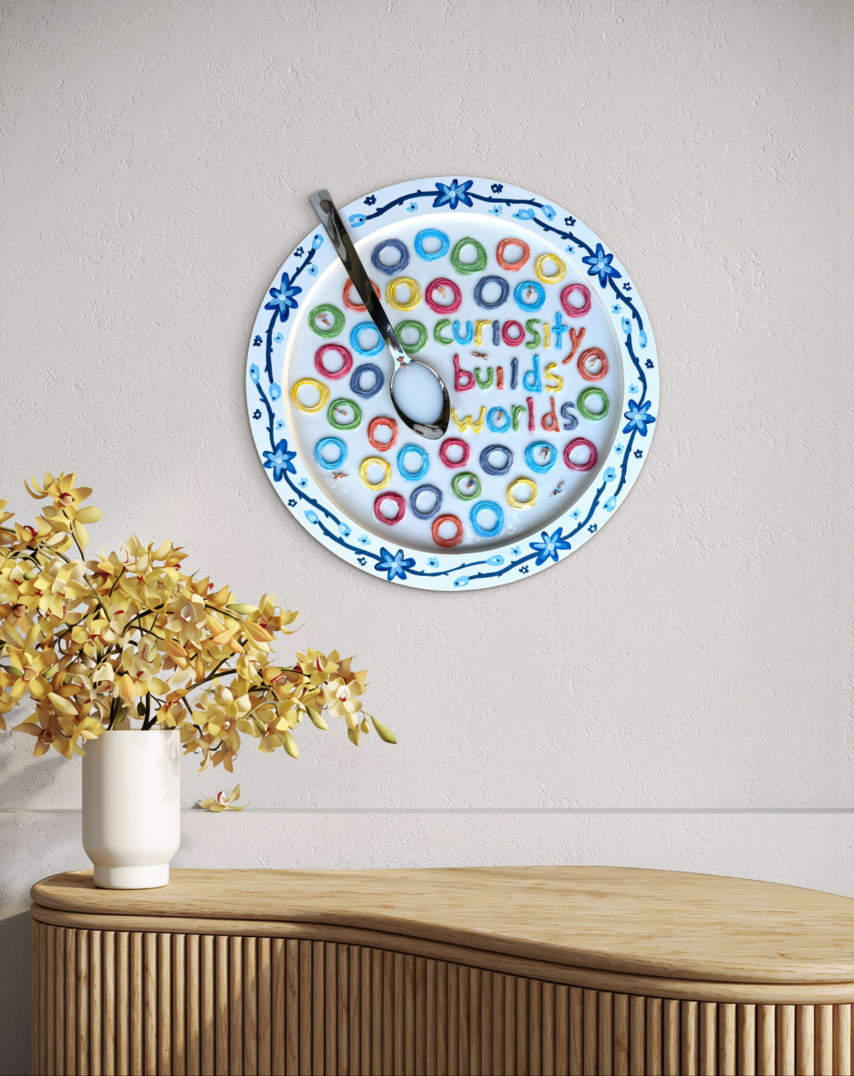Wisdom for Breakfast: Fruit Loops for Marie Curie - 20x20in Mixed Media